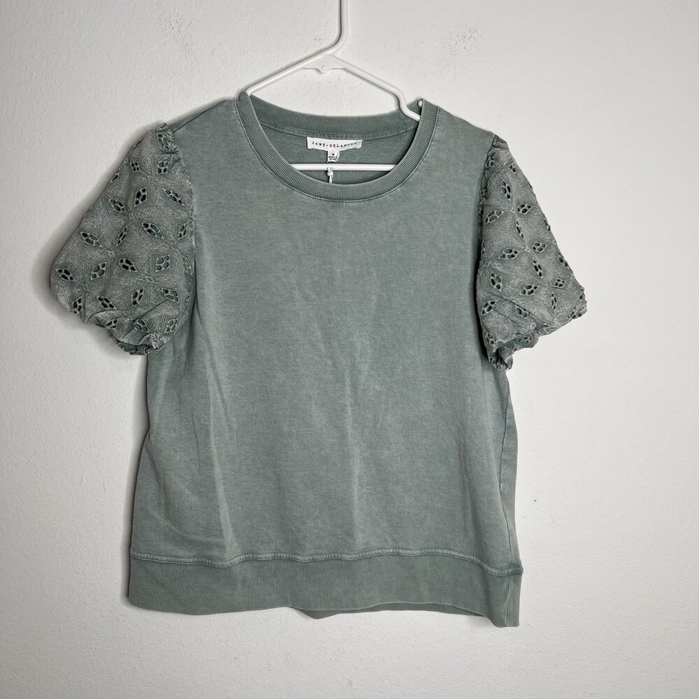 Jane & Delancey Women's Garment Dye Blouse Top Short Puff Sleeve Size  M